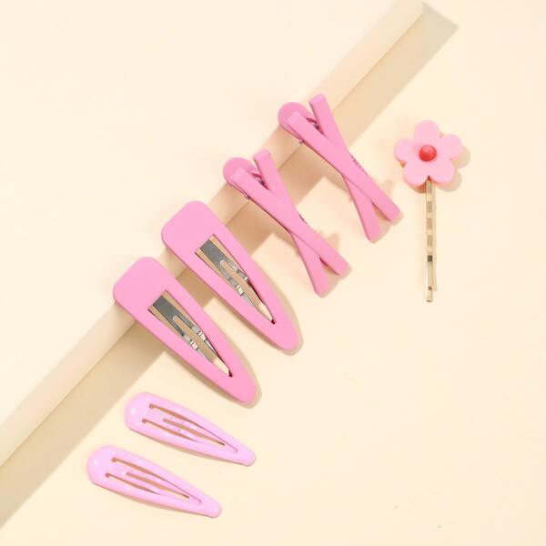 

7pcs Flower Decor Hair Clip, Pink