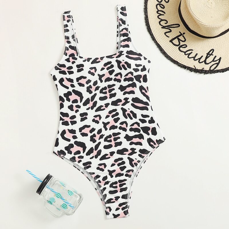 

Leopard Tank One Piece Swimsuit, Multicolor
