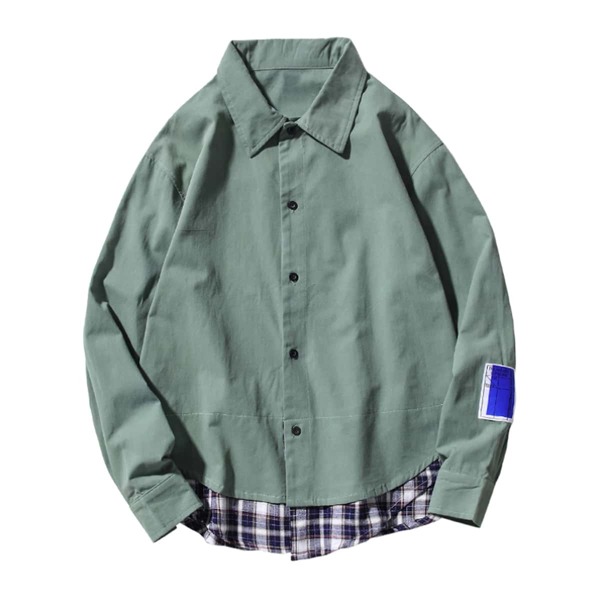 

Men Contrast Tartan Patched Shirt, Mint green