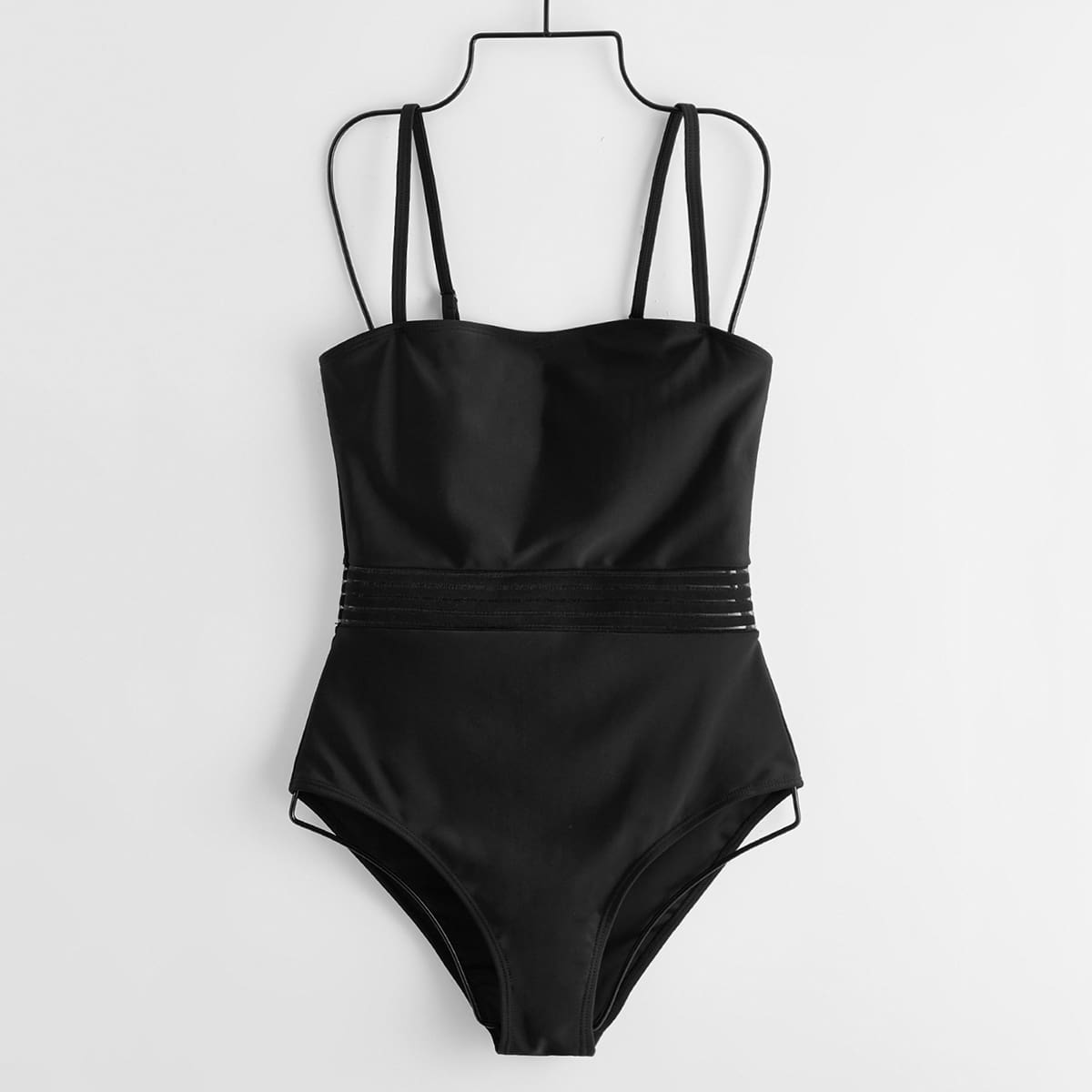 

Contrast Mesh Cami One Piece Swimsuit, Black