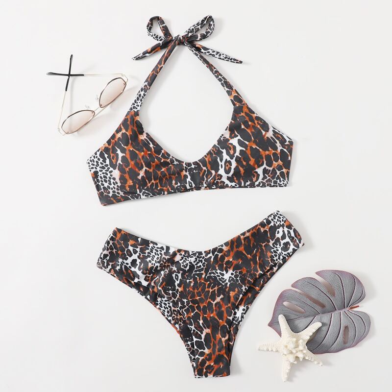 

Leopard Halter Bikini Swimsuit, Multicolor