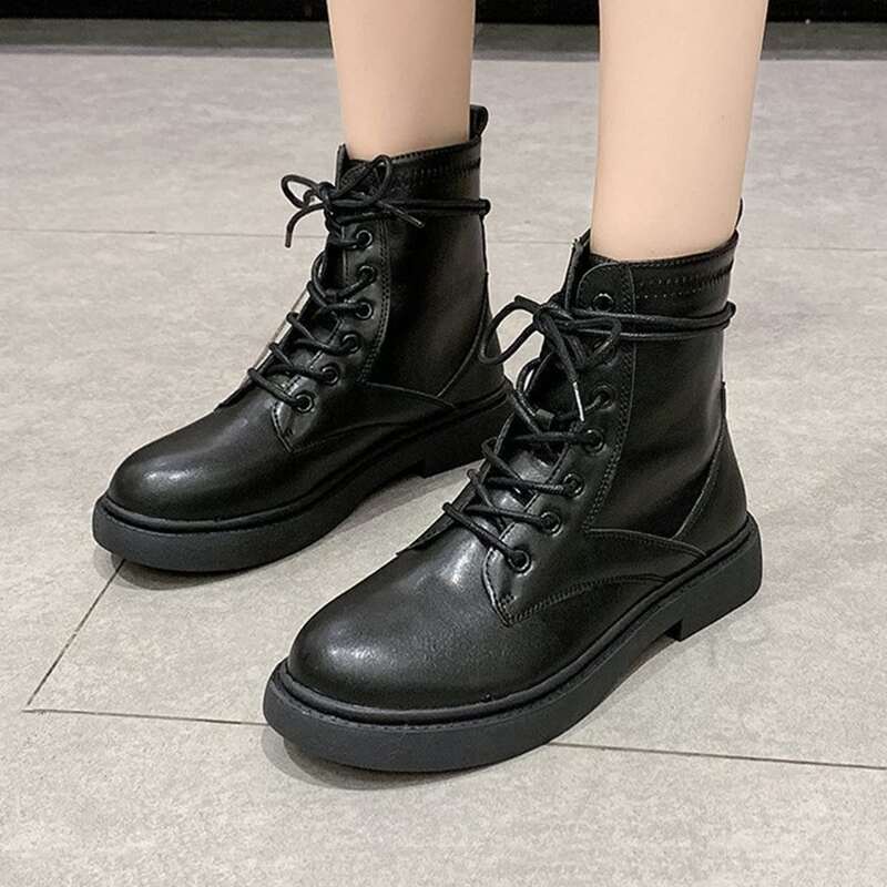

Lace-up Front Combat Boots, Black