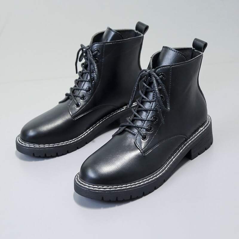 

Lace-up Lug Sole Combat Boots, Black