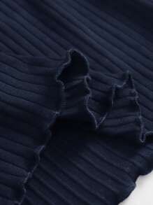 SHEIN Privé Vestido de borde en forma de lechuga de hombros descubiertos de cuello V - Azul Marino - Ver 3