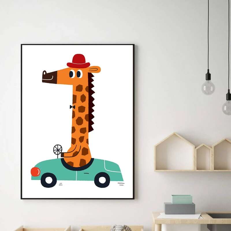 

Kids Cartoon Giraffe Print Wall Painting Without Frame, White