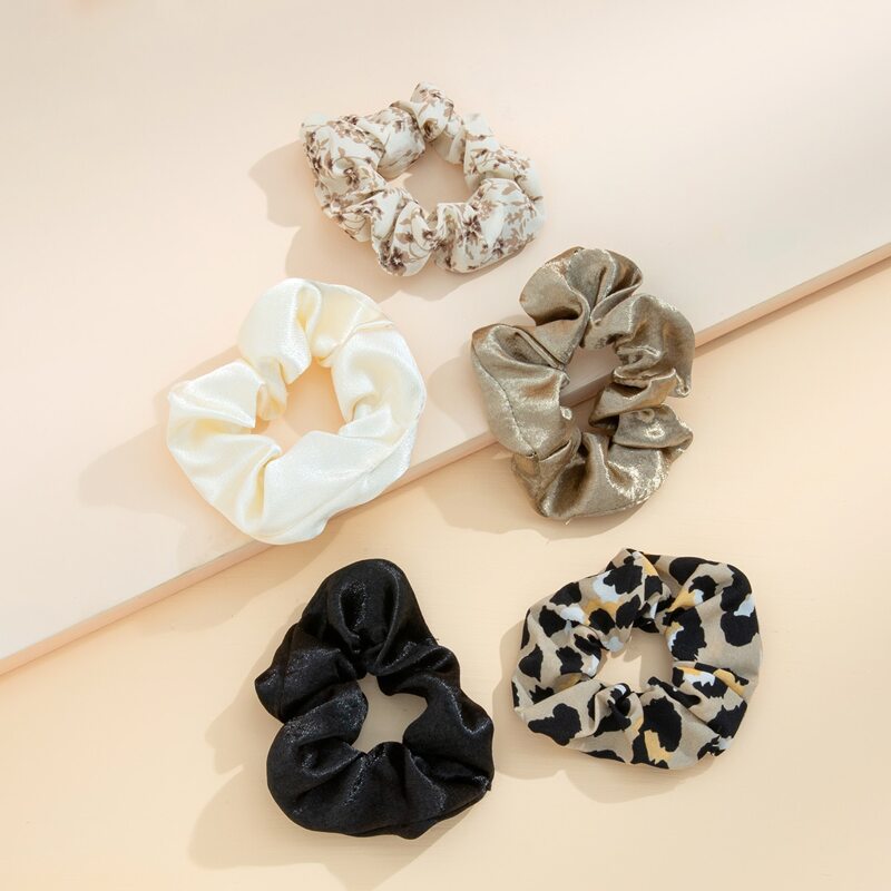 

5pcs Leopard Print Scrunchie, Multicolor
