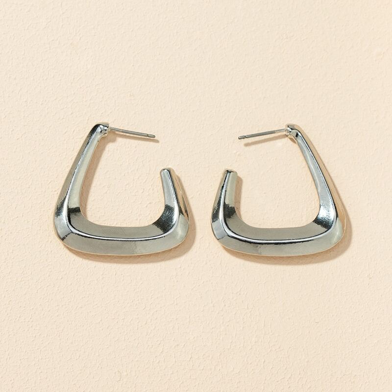 

Geometric Design Open Hoop Earrings, Silver
