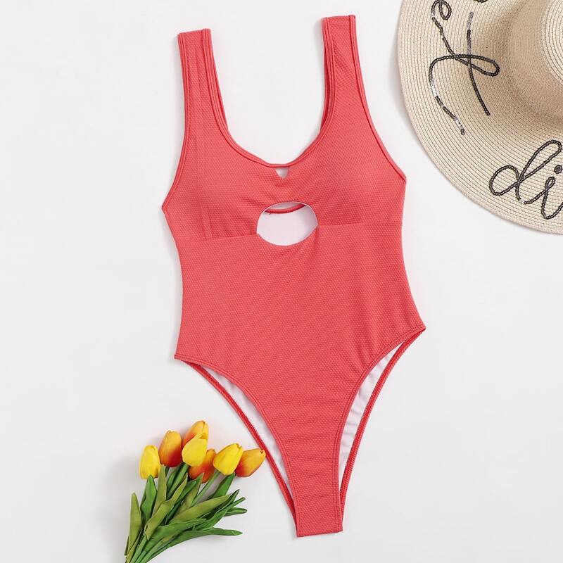 

Solid Cut-out One Piece Swimsuit, Watermelon pink