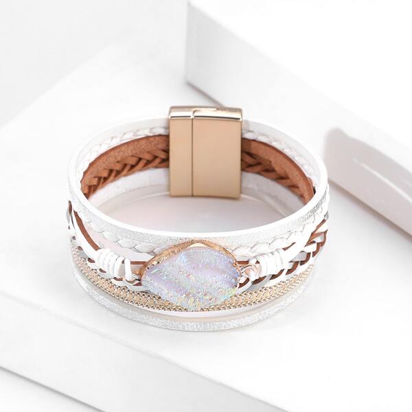 

Stone Decor Wide Bracelet, White