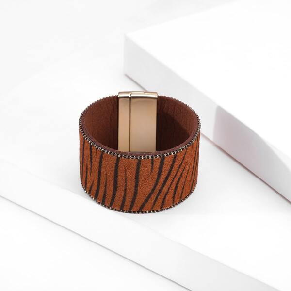 

Tiger Striped Wide Bracelet, Brown