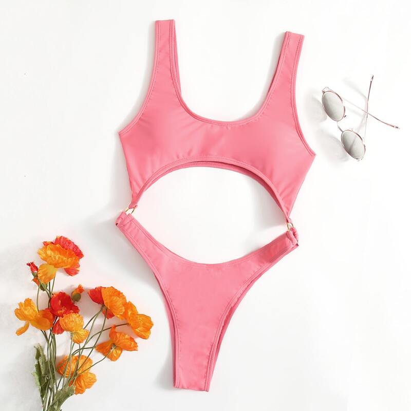 

Ring Linked Cut-out One Piece Swimsuit, Pink