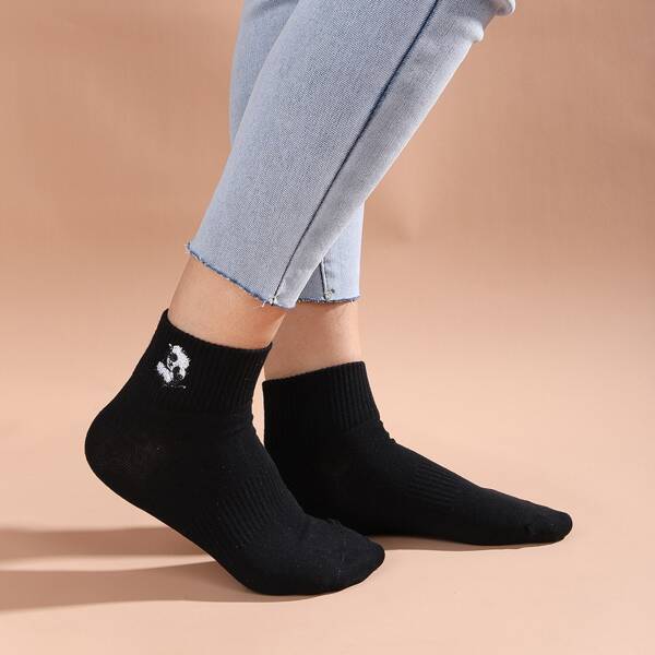 

Cartoon Panda Pattern Crew Socks, Black