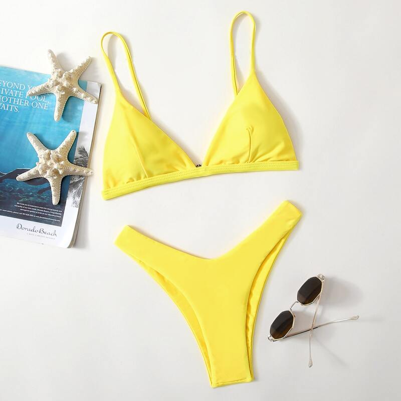 

Triangle High Leg Bikini Swimsuit, Yellow