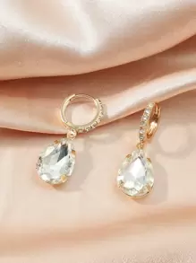 1 par de pendientes de gota de agua exagerados y minimalistas de estilo occidental para mujeres con cristales de vidrio y piedras de strass - Amarillo Oro - Ver 1