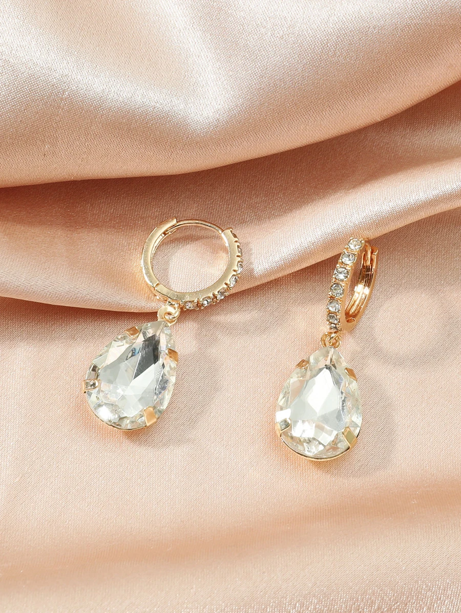 1 par de pendientes de gota de agua exagerados y minimalistas de estilo occidental para mujeres con cristales de vidrio y piedras de strass - Amarillo Oro - Ver 1