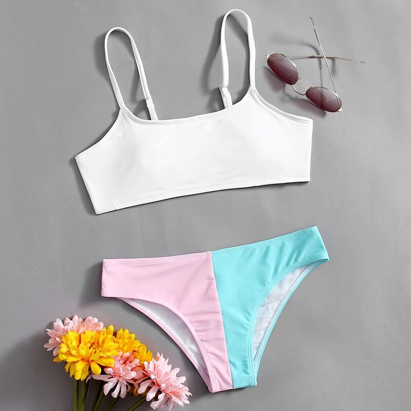 

Colorblock Cami Bikini Swimsuit, Multicolor