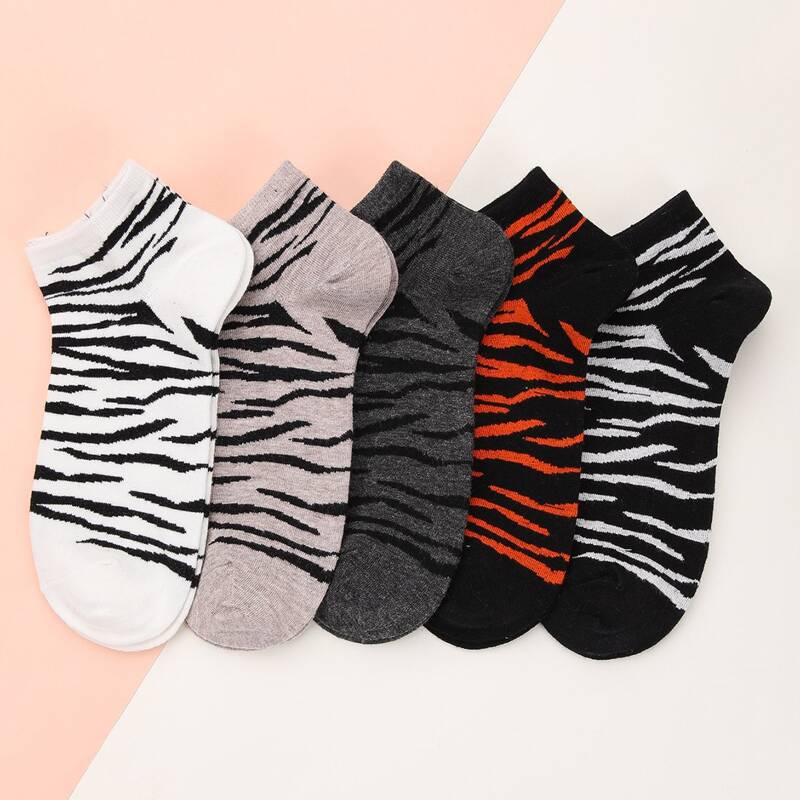 

5pairs Tiger Striped Ankle Socks, Multicolor
