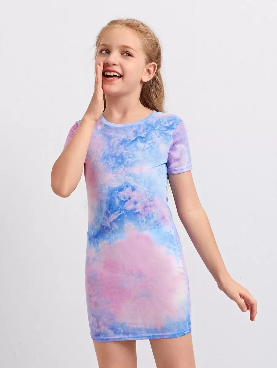 SHEIN 女孩紮染合身洋裝