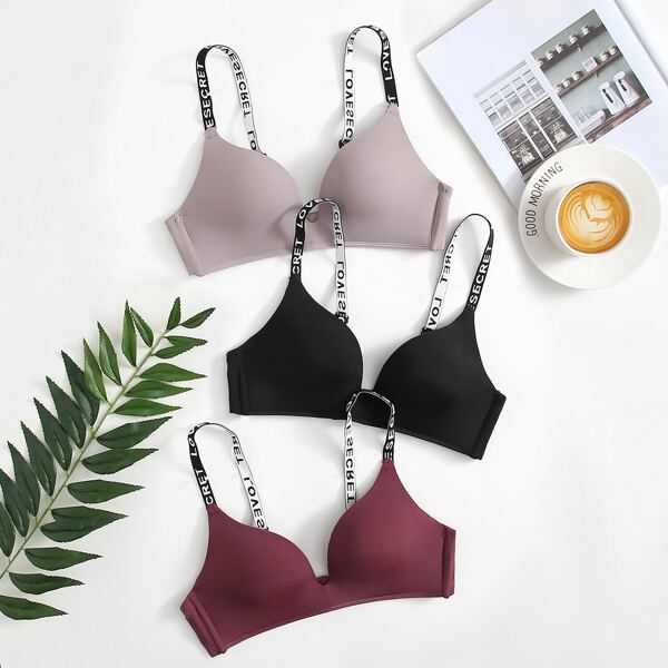 

3pack Letter Tape Wireless Bra Set, Multicolor