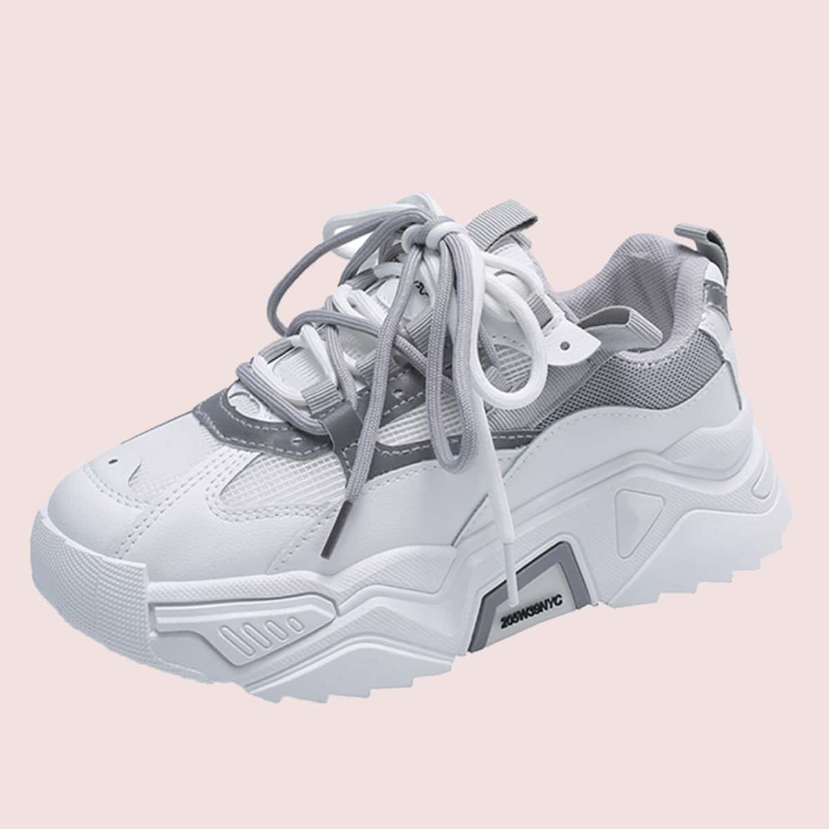 

Double Strap Lace-up Chunky Sneakers, White