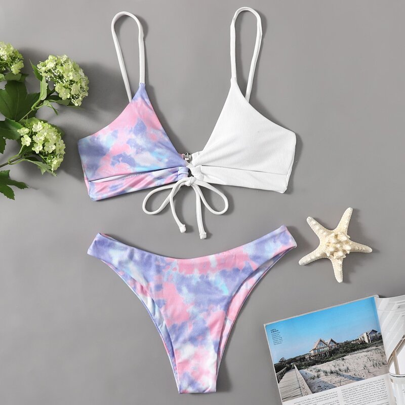 

Tie Dye Colorblock Bikini Swimsuit, Multicolor