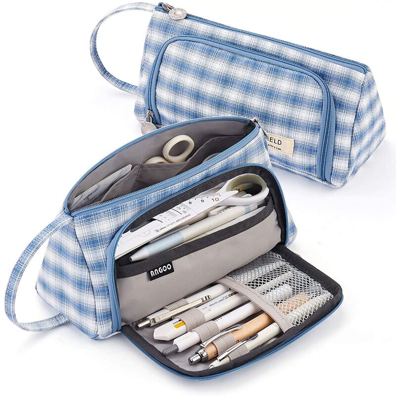 

1pc Portable Striped Pencil Bag, Blue