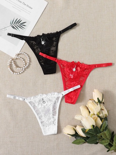 3 قطع مجموعة ملابس داخلية من الدانتيل المزهر، جذاب، حفلة