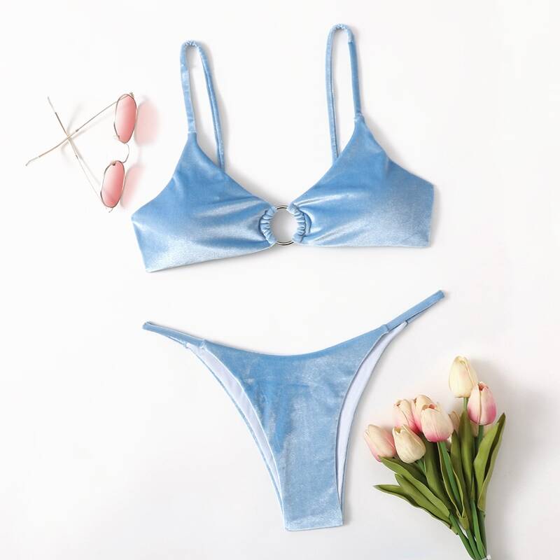 

Velvet Ring Linked Bikini Swimsuit, Blue