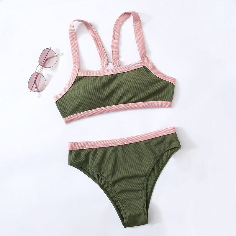 

Contrast Binding Bikini Swimsuit, Multicolor