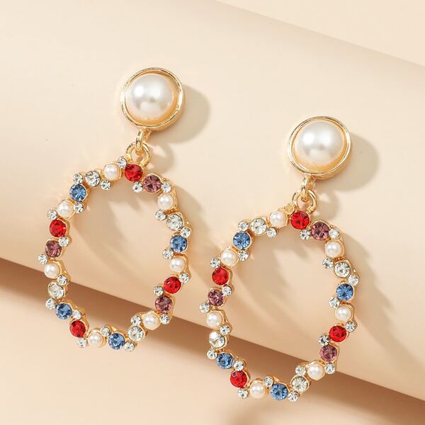 

Faux Pearl & Rhinestone Decor Drop Earrings, Multicolor