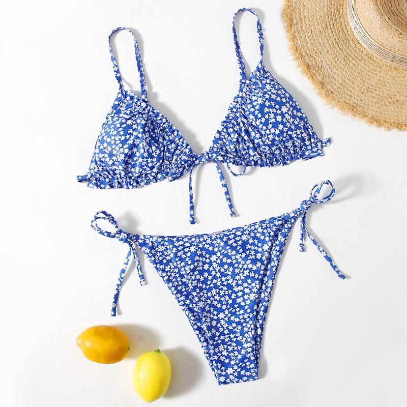 

Ditsy Floral Frill Bikini Swimsuit, Blue