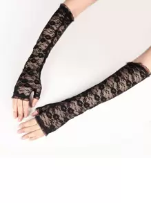 1pair Autumn Winter Unisex Stretch Lace Half Finger Long Gloves, Warmer Soft Y2k Fashion Gloves