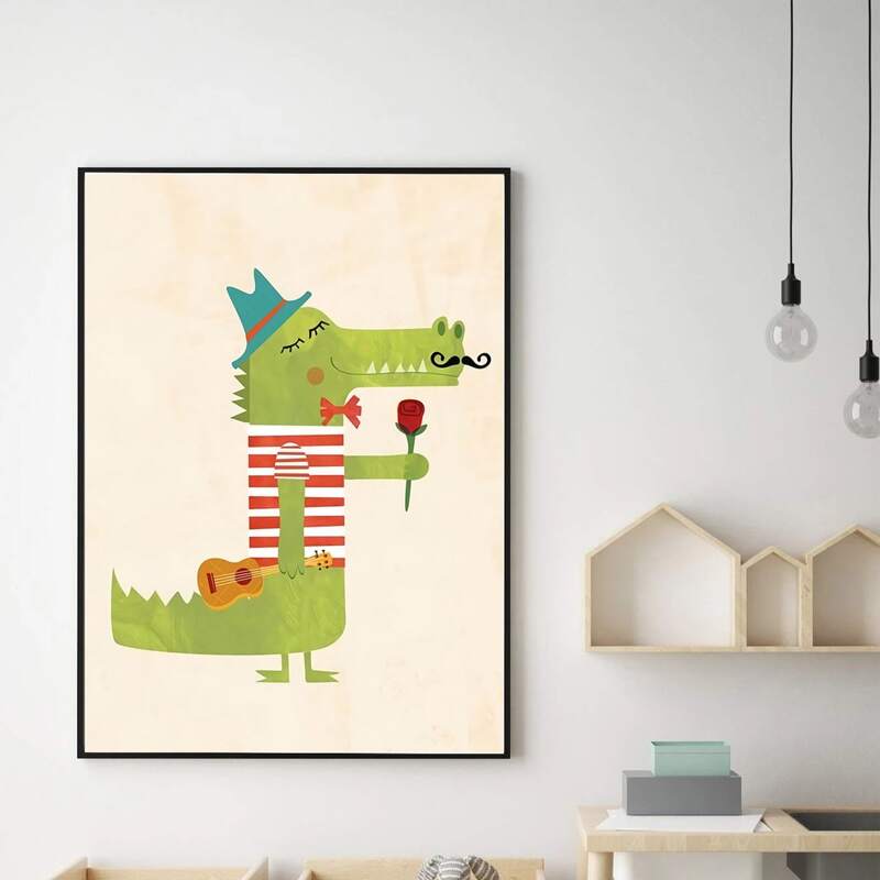 

Kids Cartoon Dinosaur Print Wall Painting Without Frame, Beige