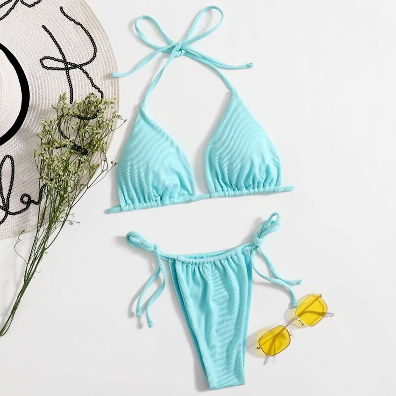 

Triangle Tie Side Bikini Swimsuit, Mint blue