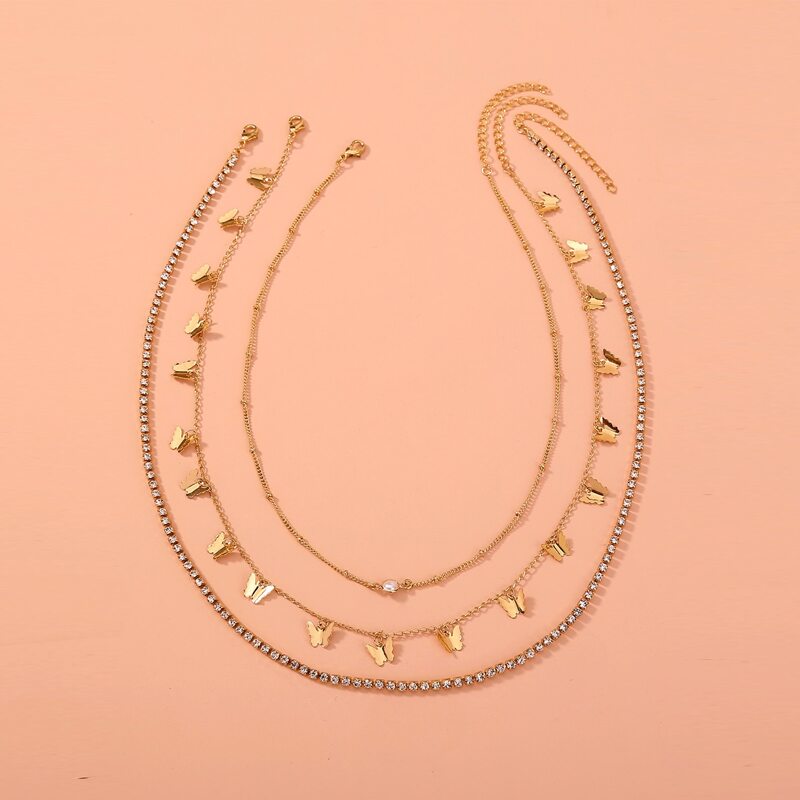 

3pcs Butterfly Decor Necklace, Gold