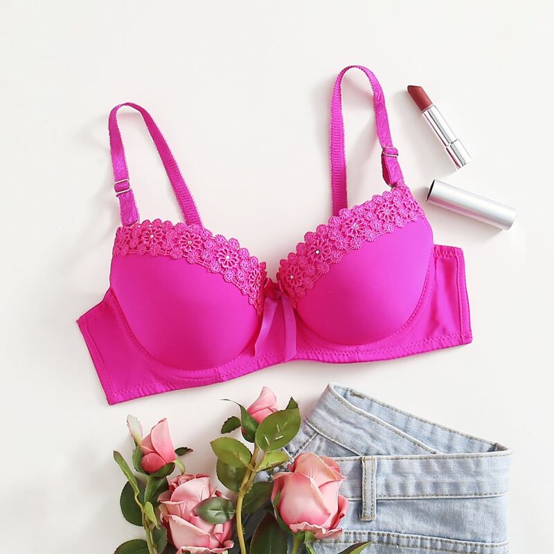 

Contrast Lace Super Push Up Bra, Hot pink