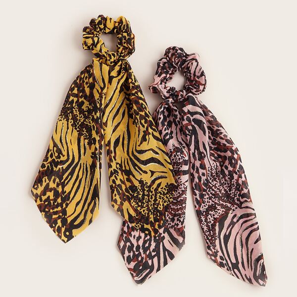 

2pcs Leopard Pattern Scrunchie Scarf, Multicolor