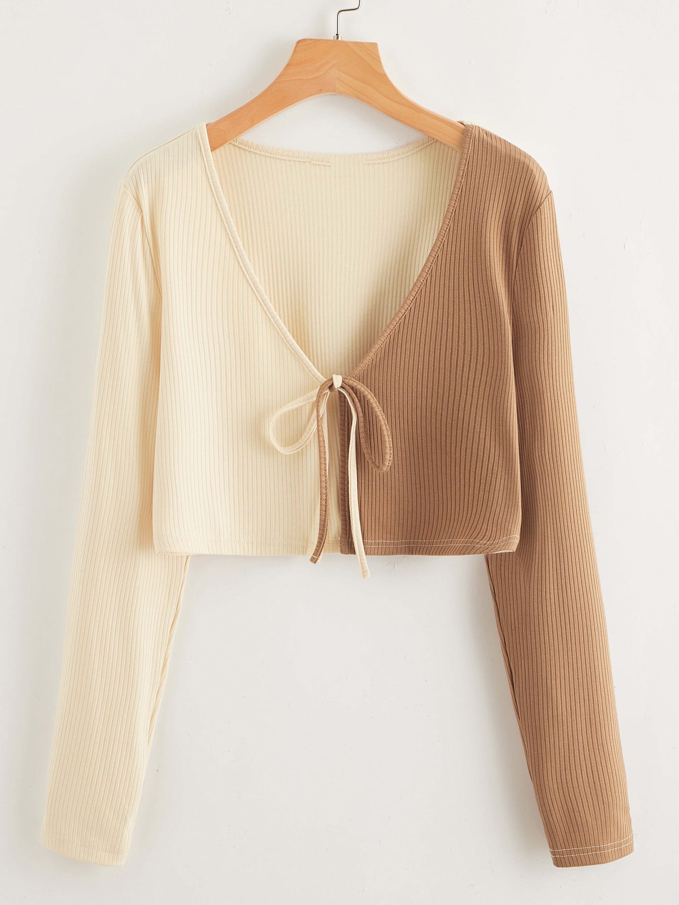 Plus Tie Front Rib-knit Spliced Top thumbnail