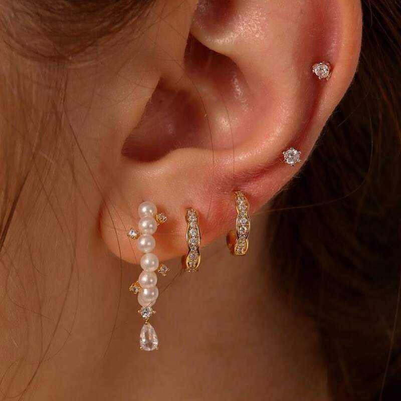 

5pcs Faux Pearl Earring Set, Gold