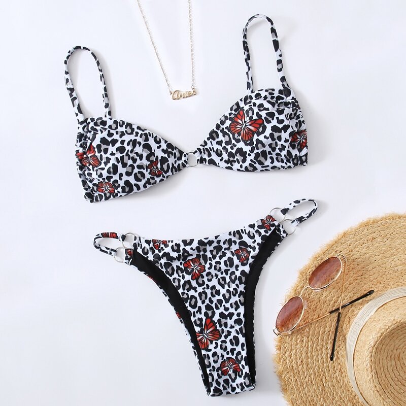 

Leopard & Butterfly Print Bikini Swimsuit, Multicolor
