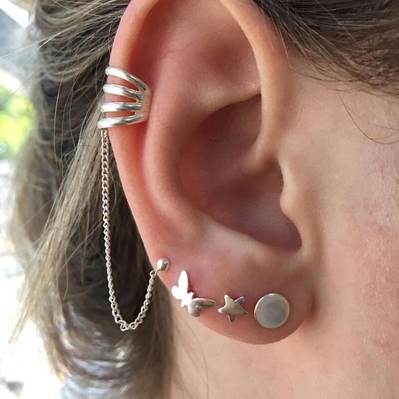

4pcs Chain Tassel Earring Set, Silver