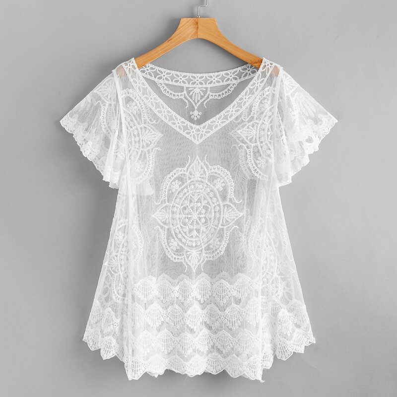 

Floral Lace Sheer Cover Up, White