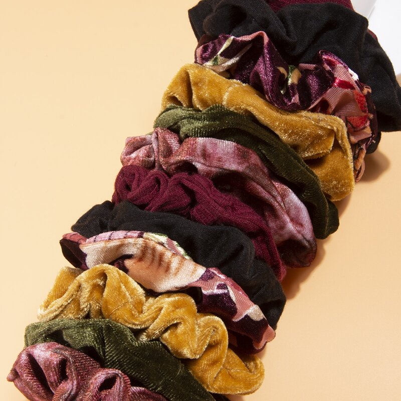 

12pcs Solid Velvet Scrunchie, Multicolor