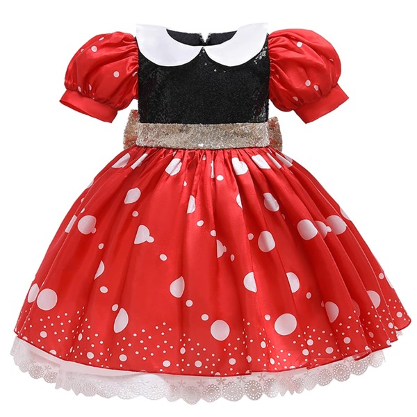 

Toddler Girls Polka Dot Contrast Sequin Big Bow Dress, Red