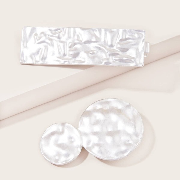 

2pcs Round Design Hair Clip, Silver