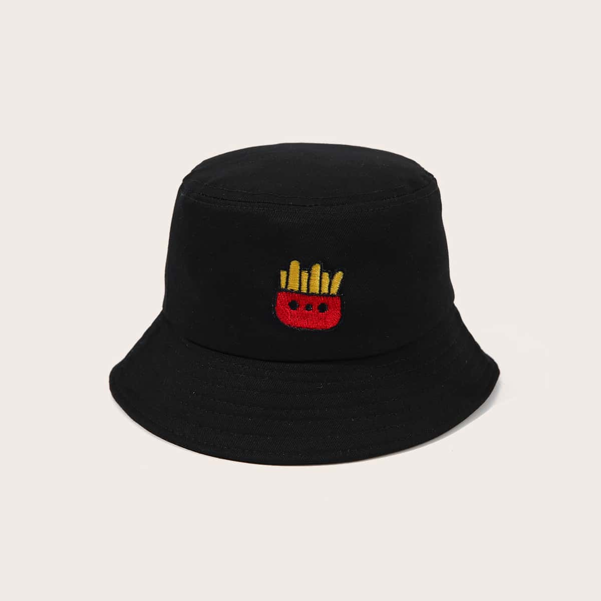 

French Fries Embroidery Bucket Hat, Black