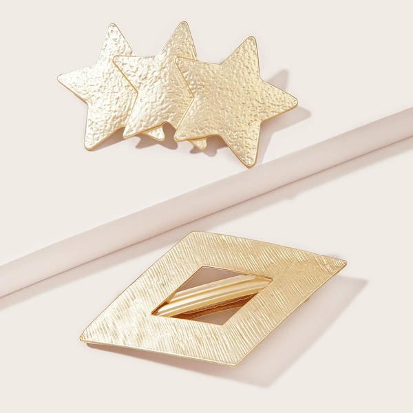 

2pcs Textured Star Design Hair Clip, Gold