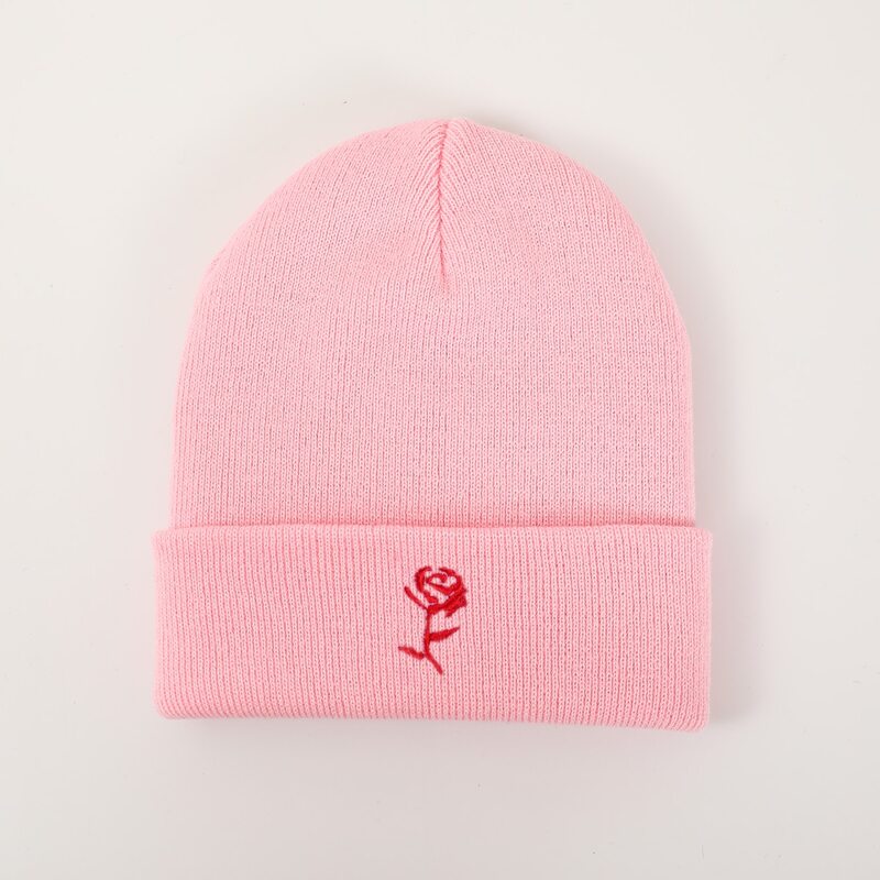 

Rose Embroidery Beanie, Pink