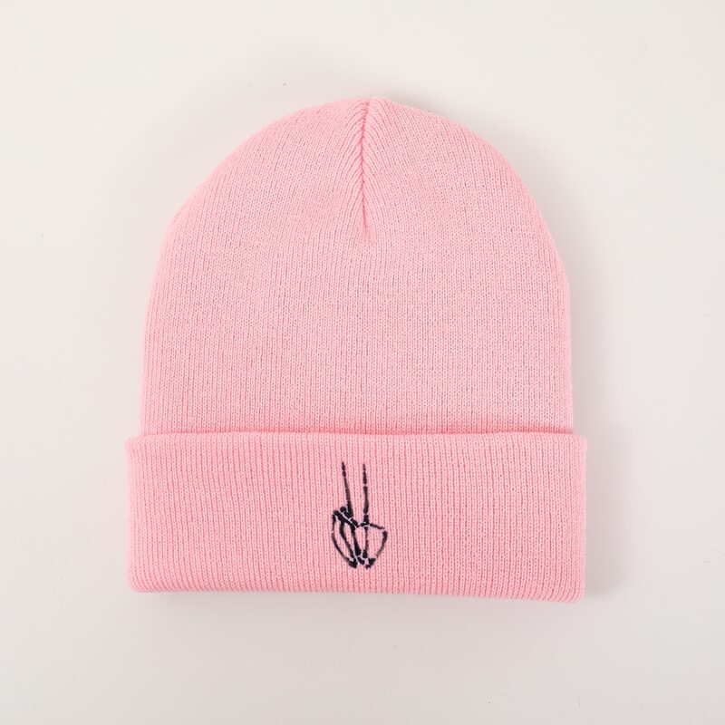 

Gestured Embroidery Beanie, Pink