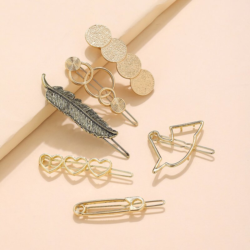 

6pcs Heart Decor Hair Clip, Gold